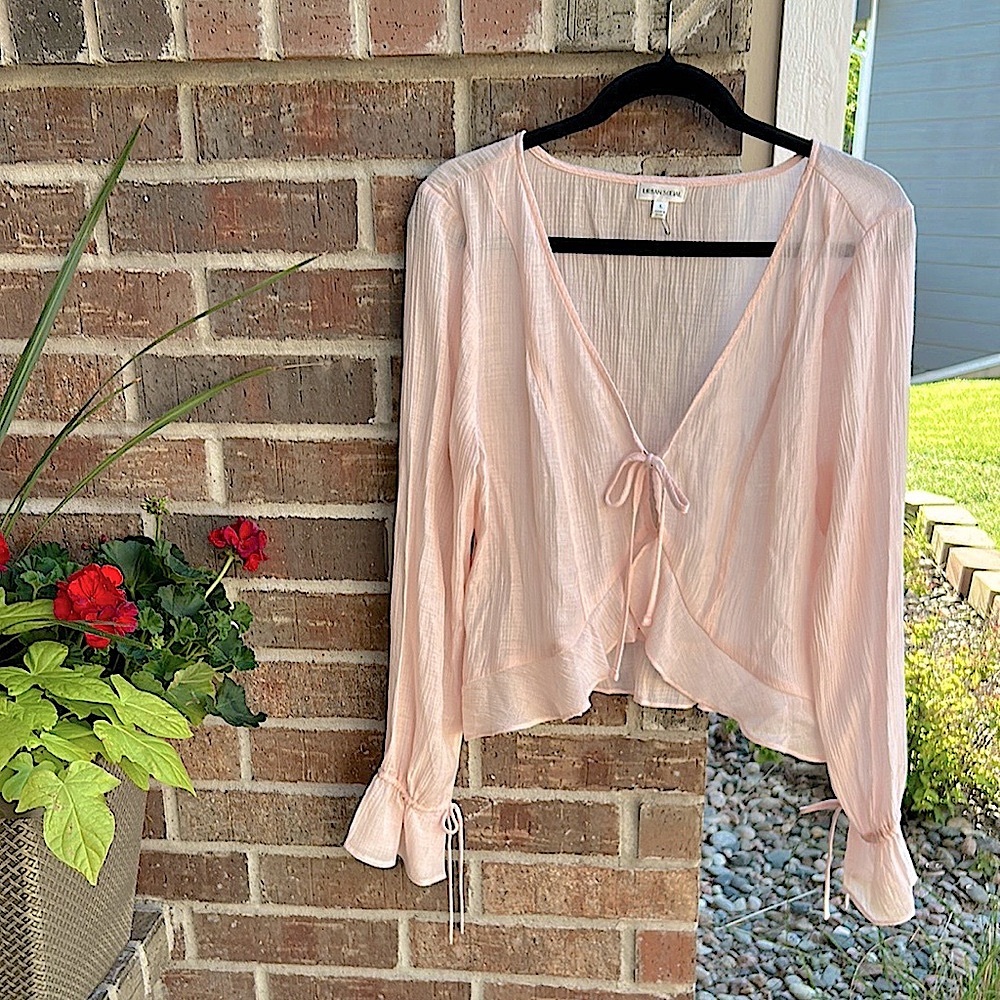 URBAN SOCIAL Ladies L Rayon Blend Pink Wrap/Cover Up Tie front Top